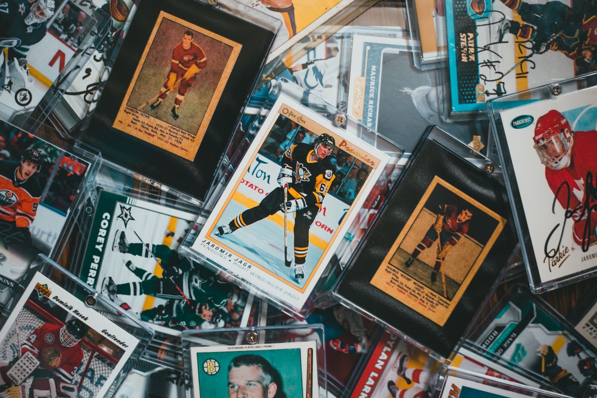 Stock photograph of a vintage sports card collection